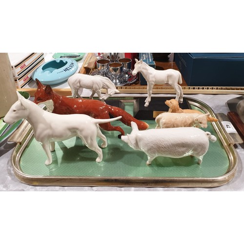 42 - Six Beswick animals, pig A/F, and a fox. No shipping. Arrange your own packer and shipper, please.