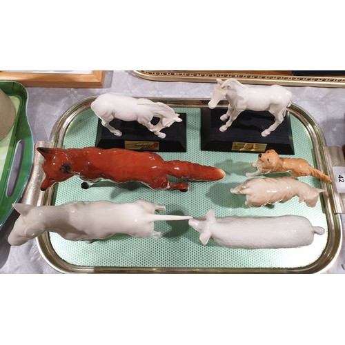 42 - Six Beswick animals, pig A/F, and a fox. No shipping. Arrange your own packer and shipper, please.