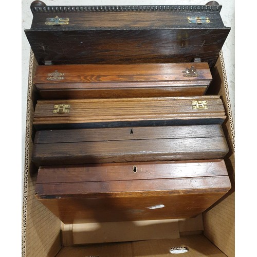 64 - Five vintage wooden cutlery boxes. UK shipping £14.