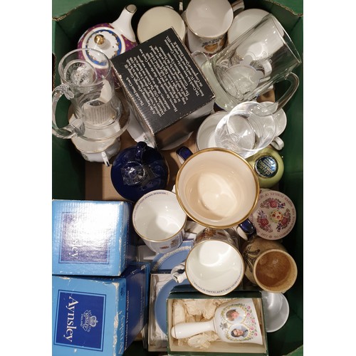 77 - A box of various commemorative items including a Mason's Charles and Diana loving cup. No shipping. ... 