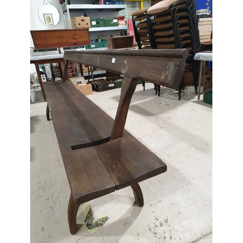 129 - A vintage pine bench with a reversable back rest, width 95.5