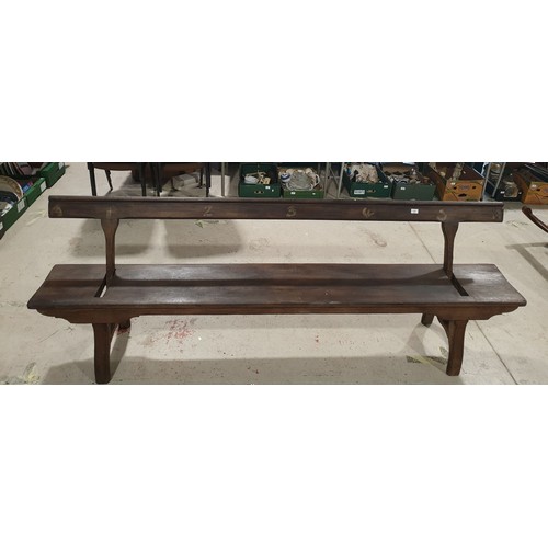 129 - A vintage pine bench with a reversable back rest, width 95.5