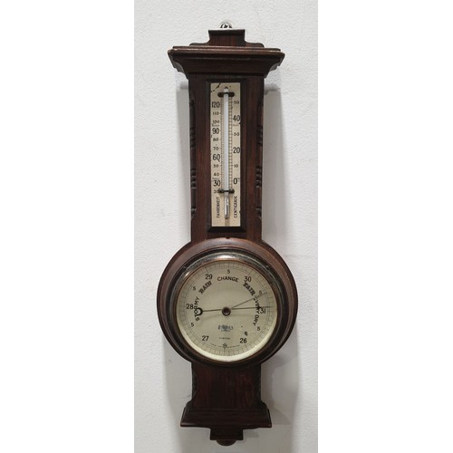 166 - A vintage oak barometer A/F, length 18.5