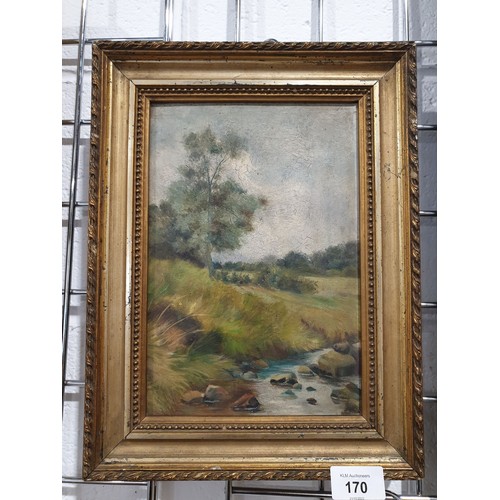 170 - A 19th century oil painting on panel of a river scene, 10.25