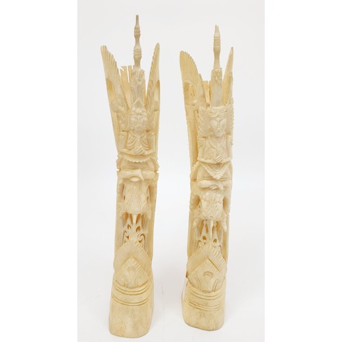 197 - A pair of vintage Indian bone carvings depicting a deity, A/F, height 7.25