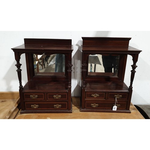 238 - A pair of early 20th century mahogany wall units with three drawers and mirror backs, one A/F, heigh... 