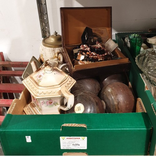 377 - A box including vintage crown green bowls and costume jewellery. No shipping. Arrange collection or ... 