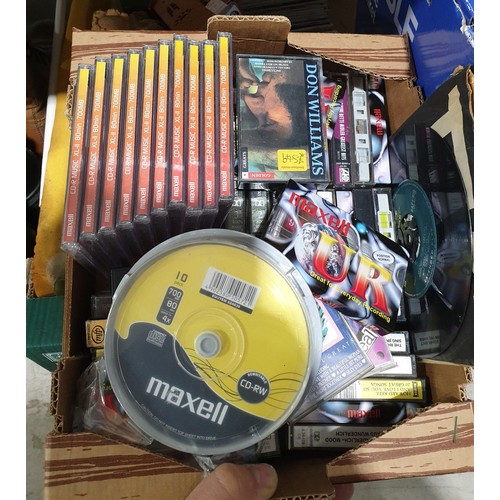 382 - Two boxes including new cassettes and writeable CDs. No shipping. Arrange collection or your own pac... 