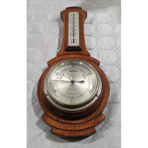 435 - A vintage oak barometer, length 14