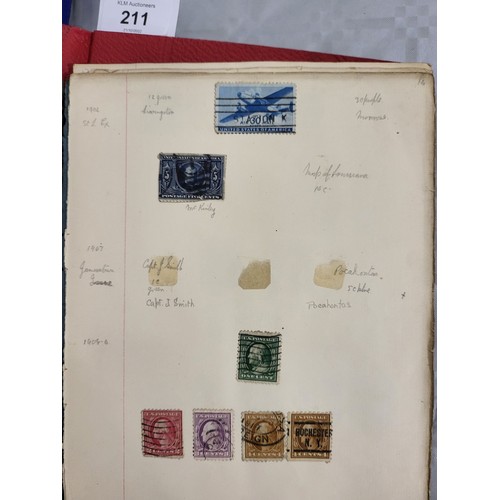 211 - A stamp album containing Penny Reds and one other book containing antique American stamps. UK shippi... 