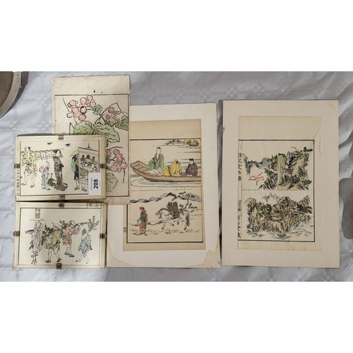 208 - Five Japanese watercolour drawings, the largest 8.75