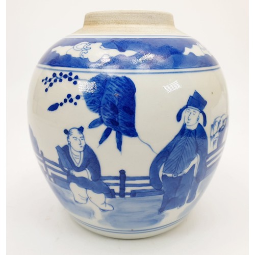 190 - A Chinese blue and white vase decorated with figures in a garden Ching Zung mark to the base, height... 