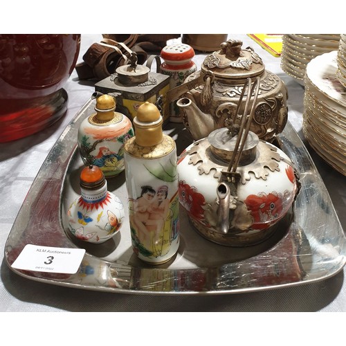 3 - Chinese teapots and snuff bottles. No shipping.  Arrange collection or your own packer and shipper, ... 