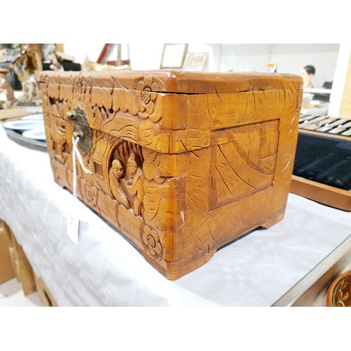 15 - A vintage carved camphor wood box, width 10