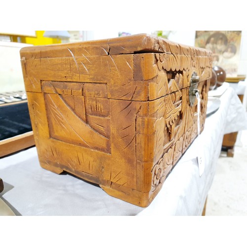 15 - A vintage carved camphor wood box, width 10