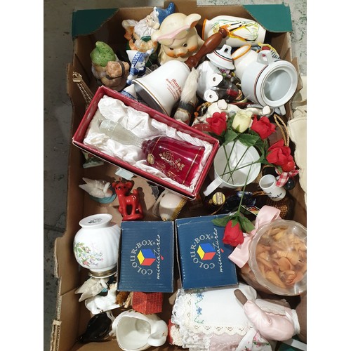 29 - A box of bric-a-brac and soft goods. No shipping. Arrange collection or your own packer and shipper,... 