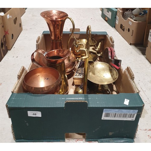 48 - A box of metalware. No shipping. Arrange collection or your own packer and shipper, please.