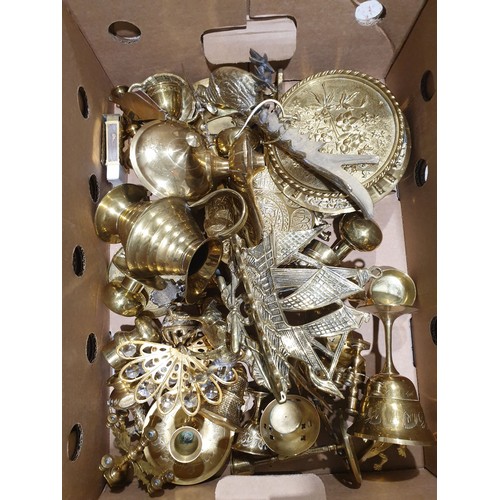 49 - A box of brassware. UK shipping £14.