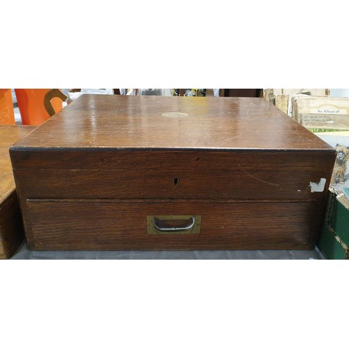 59 - A vintage oak cutlery box with drawer A/F, width 17.25