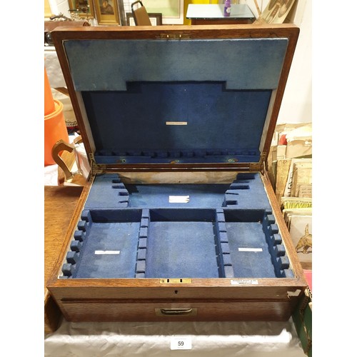 59 - A vintage oak cutlery box with drawer A/F, width 17.25