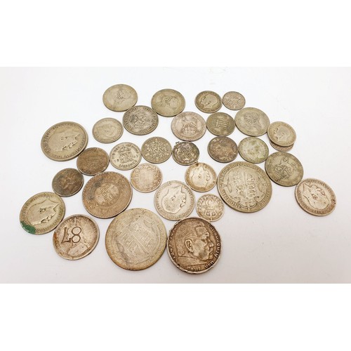 300 - A selection of silver British and foreign coinage, weight 155g. UK shipping £14.