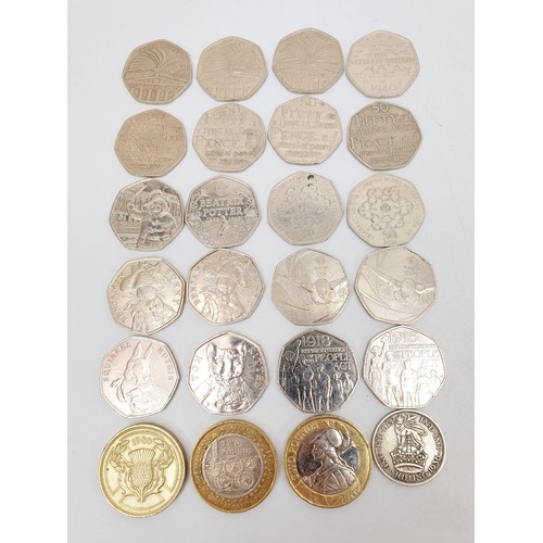 303 - A selection of collectable £2 and 50p coins and a shilling. UK shipping £14.