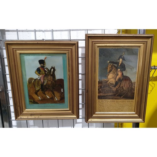 174 - Two hand coloured military prints on glass, the largest 12.5