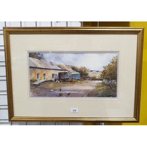 175 - Geoff Kersey: a watercolour drawing of a farmyard scene signed left, label verso, 8.5