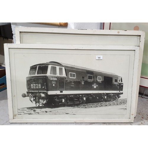 184 - Two framed photographs of train engines, the largest 20.5