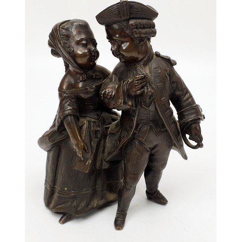 192 - A pair of 19th century bronzes modelled as children dressed in 18th century costume, the tallest 5.2... 