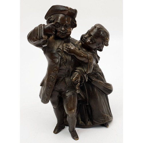 192 - A pair of 19th century bronzes modelled as children dressed in 18th century costume, the tallest 5.2... 