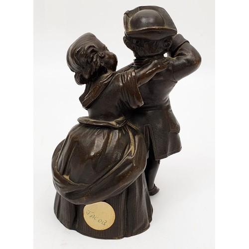 192 - A pair of 19th century bronzes modelled as children dressed in 18th century costume, the tallest 5.2... 