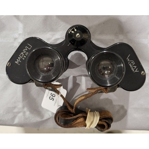 95 - A vintage pair of Wray binoculars. UK shipping £14.