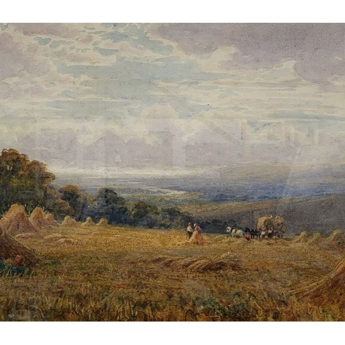 176 - Robert Thorne Waite (1842-1935): a watercolour drawing depicting a harvesting scene in the south eas... 