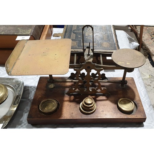 2 - An antique set of brass and wood postal scales by S. Mordan & Co, London, width 13