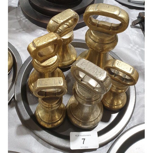 7 - Six vintage brass bell weights including Pooley. UK shipping £14.