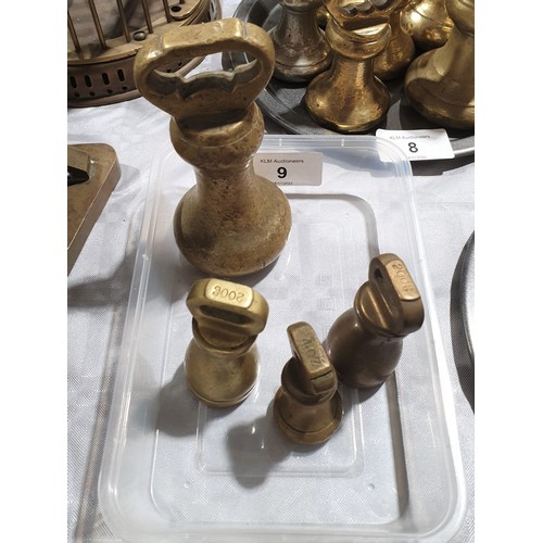 9 - Four vintage brass bell weights. UK shipping £14.