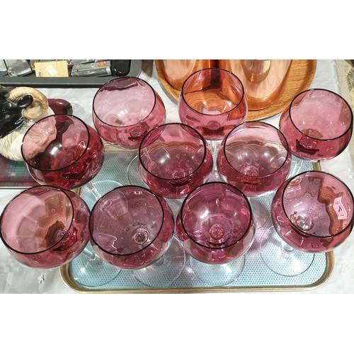 17 - Ten cranberry hock glasses. No shipping. Arrange collection or your own packer and shipper, please.