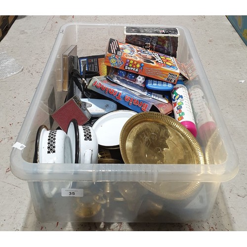 35 - A box including brassware and assorted. No shipping. Arrange collection or your own packer and shipp... 