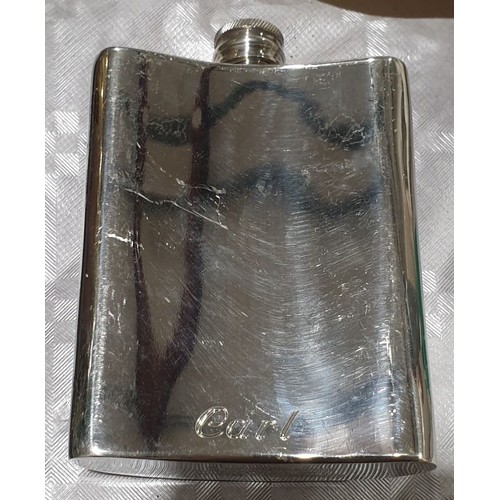 39 - An Edwin Blyde pewter Celtic design hip flask. UK shipping £14.