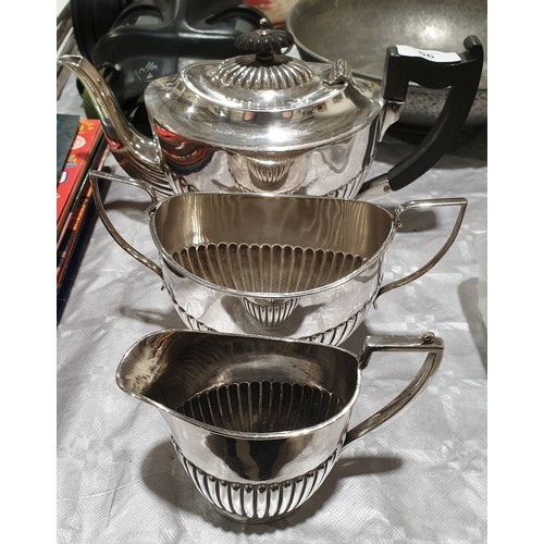 56 - A silver plated three piece teaset. UK shipping £14.