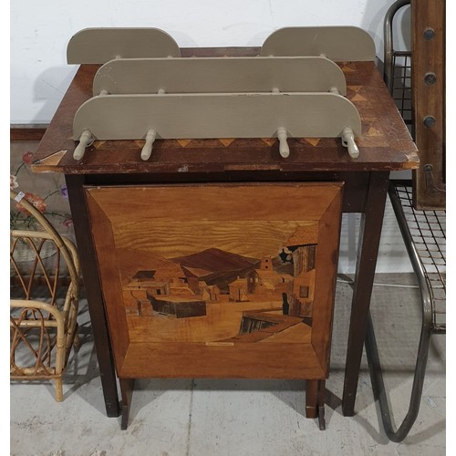 282 - An inlaid folding table, an antique parquetry table and a wall shelf. No Shipping. Arrange collectio... 