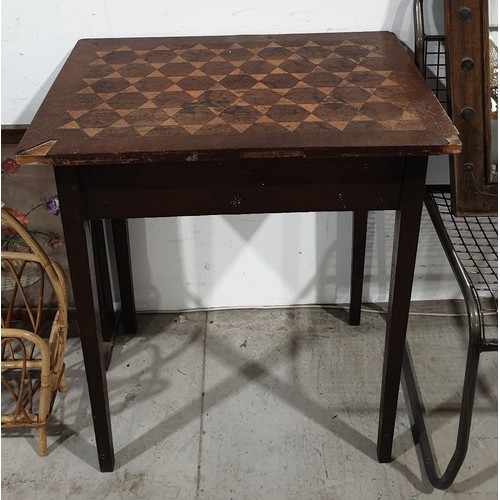 282 - An inlaid folding table, an antique parquetry table and a wall shelf. No Shipping. Arrange collectio... 