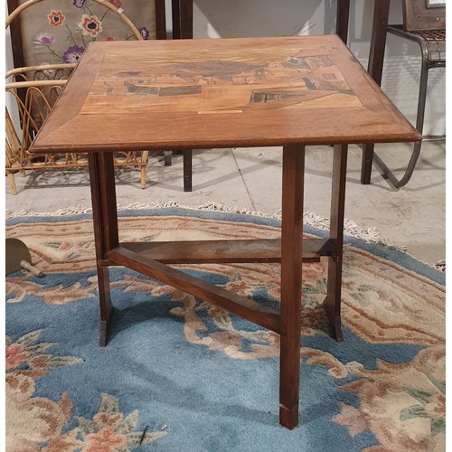 282 - An inlaid folding table, an antique parquetry table and a wall shelf. No Shipping. Arrange collectio... 