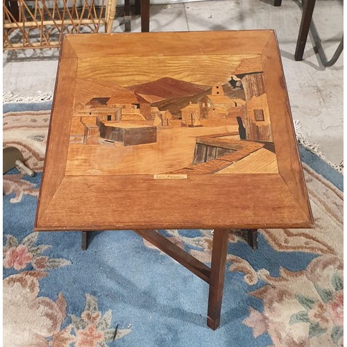 282 - An inlaid folding table, an antique parquetry table and a wall shelf. No Shipping. Arrange collectio... 