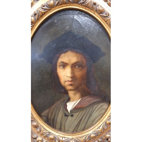 225 - Italian School: an antique portrait of a nobleman in a later frame, length 8.75