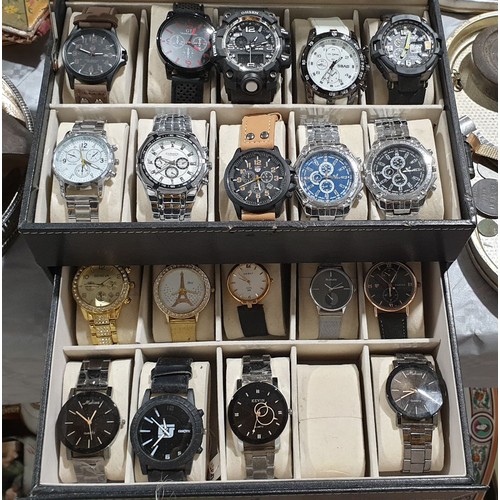 5 - Nineteen ladies and gentlemen's wrist watches including Orient, the watch box A/F. UK shipping £14.