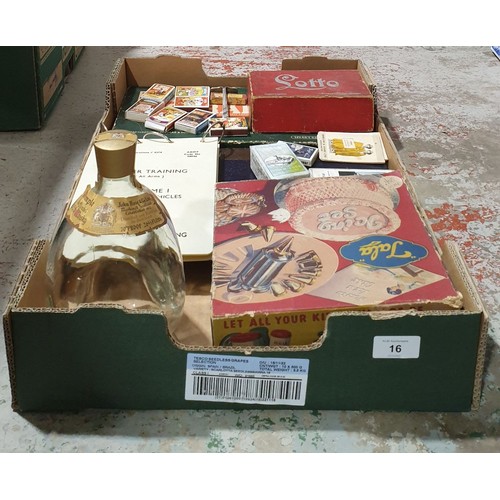 16 - A box including vintage games and a vintage Dimple whiskey bottle. No shipping. Arrange collection o... 