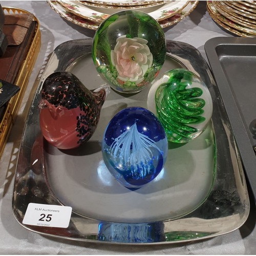 25 - Four paper weights including Wedgwood, the tallest 4