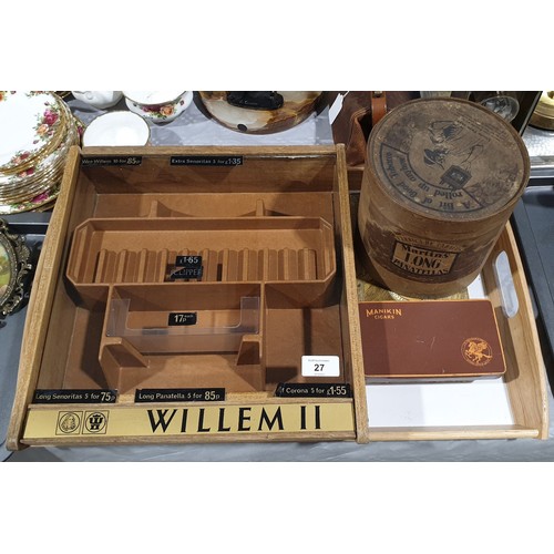 27 - A vintage wooden and glass cigar retail display box, width 13.5